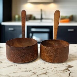 2 Vintage Cherry Wood Ladle Bowl Set‎ Shaker Primitive Folk Art Farmhouse Cabin